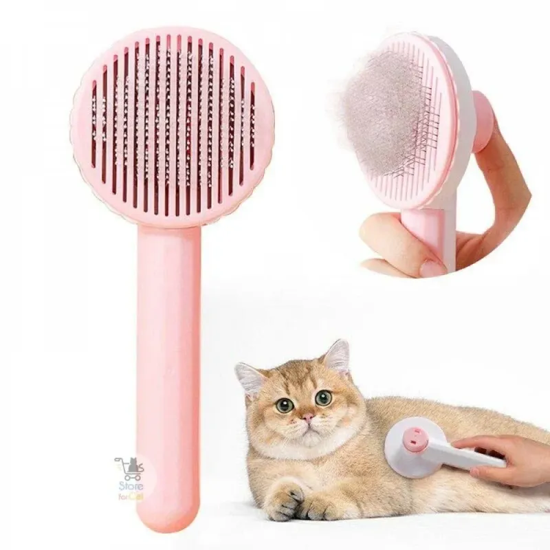 مشط شعر قطط دائري كبس قابل للسحب